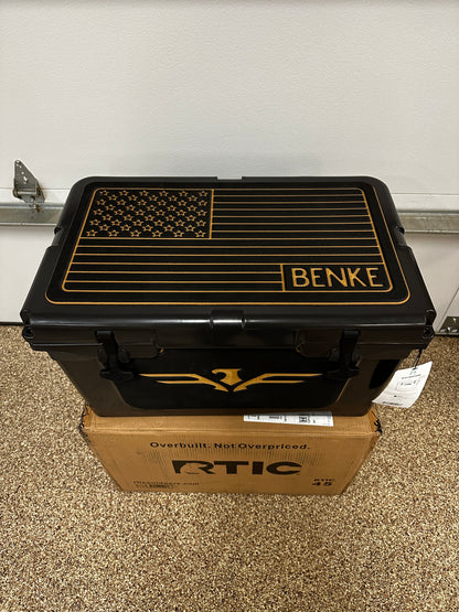 usa flag cooler top, yeti cooler top, rtic cooler, custom coolers